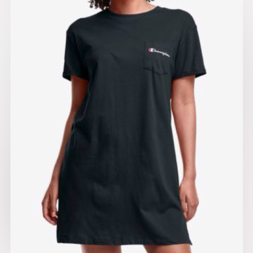 Champion Women SZ S Black Short Sleeve Pocketed Embroidered Logo T-Shirt Dress